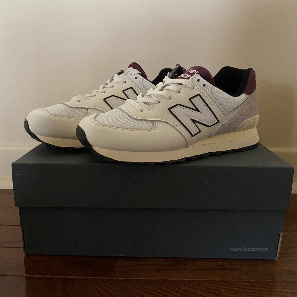 New Balance White and Purple Sneakers